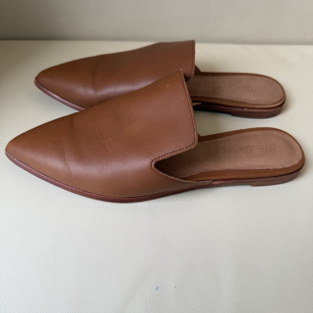 Madewell The Greta Mule Women's Size 9 Cognac Leather Pointed Toe Flats Slides